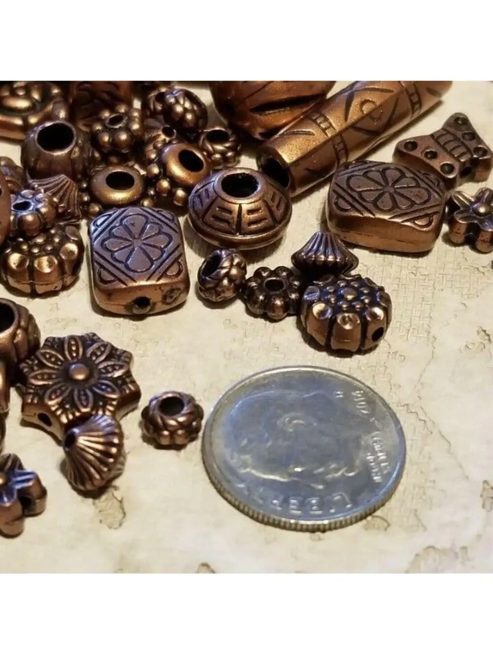 100 Carved Copper Acrylic Beads Mix